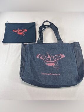 Freebird Stores Logo Tote Bag + Dust Bag Set Navy Gray Pink Embroidered Bundle